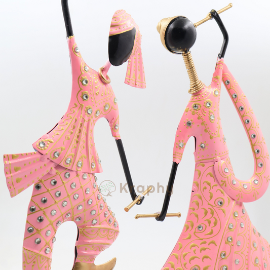 (Pack Of 2)  Pink Iron Musician Playing Garba Dandiya Showpiece