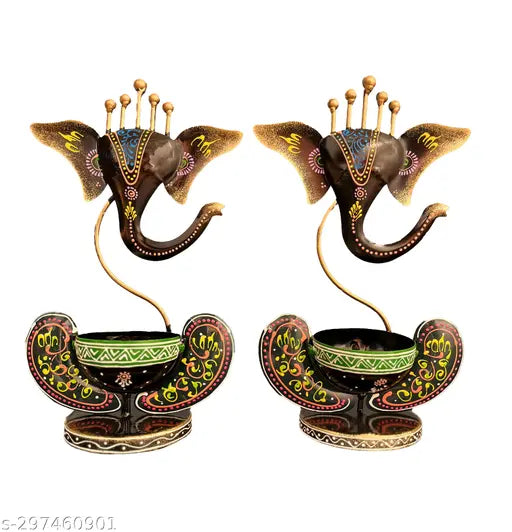 Kraphy Iron Ganesh T-Light Candle Holder Figurine Set Of five