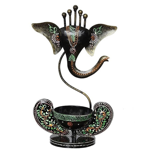 Kraphy Green Ganesha Ji Iron Table Decorative showpiece Tealight Candle Holder