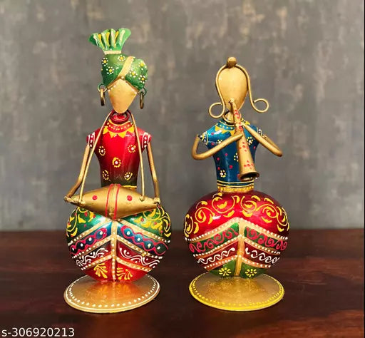 Kraphy Crafts Metal Rajasthani Musicians Item showpiece - Decorative Items for Home | Gift Items | Showpieces | Home Decoration Items Stylish| Table Decorative Items - Set of 2