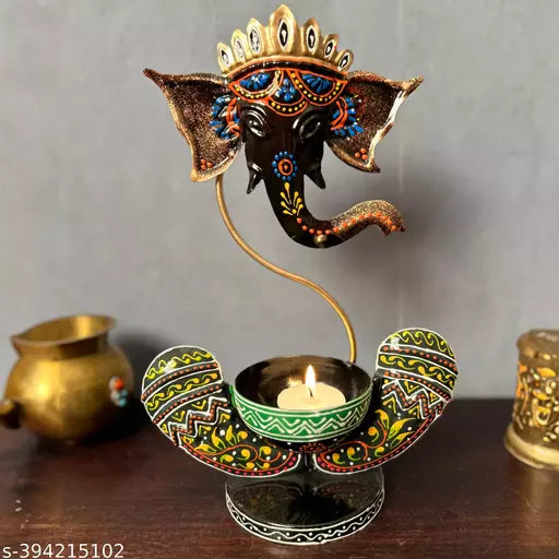 Metal Ganesha Decorative Showpiece T-Light Holder