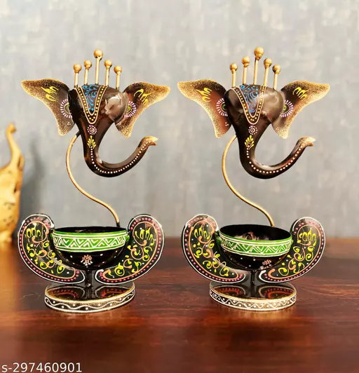 Kraphy Iron Ganesh T-Light Candle Holder ,Ganesh Candle Stand , Ganesha Deepak Stand , Iron Ganesha Table Decor & SHOWPIECE Figurine ,