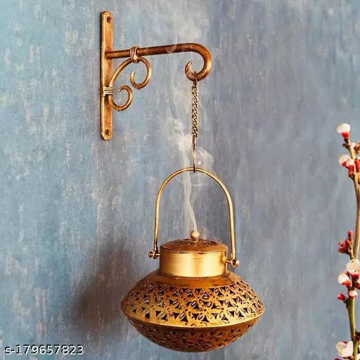 Kraphy Iron Small Handi Degchi Style And T-light Dhoop Holder With Bell and Bracket