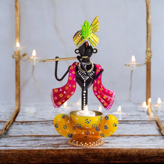 Black Handcrafted Krishna Idol- Red & Yellow