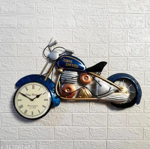 Metal Wall Art Red Bike Watch Panel In Blue Color