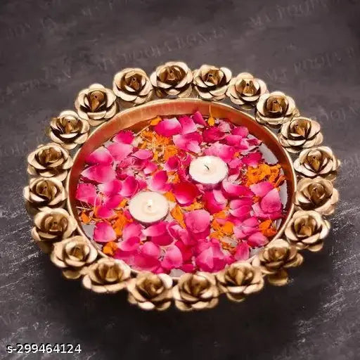 SM Arts Ghufran Rose Flower Design Urli Bowl Decorative Beautiful Handcrafted Bowl for Floating Flowers and Tea Light Candles for Home, Office and Table Decor Special for Diwali Gift Decorative Bowls