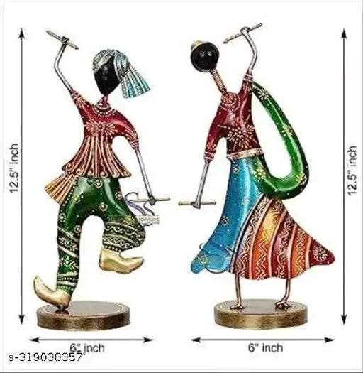 (Pack Of 2) Kraphy Wrought Iron Gujarati Dandiya Dancer Couple