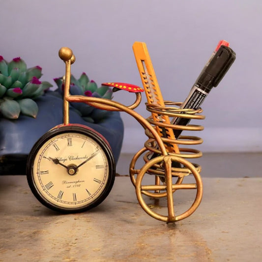 Kraphy Metal Cycle Pen Stand With Clock