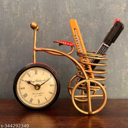 Kraphy Metal Cycle Pen Stand With Clock