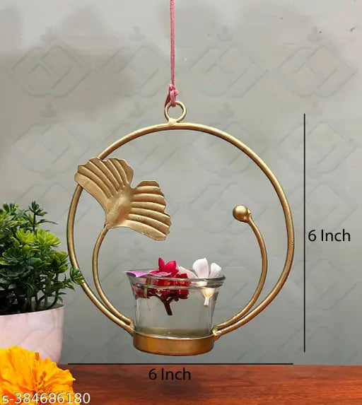 Metal Ginko Leaf T light Holder Decorative Hanging Showpiece