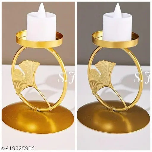 SM India Patta Candle Stand with Decorative Gold Rings, Tea Light Holders Idol Showpiece- Perfect for Pooja Room and Table Decor, Home Decoration, Diwali, Ganesh Chaturthi and Corporate Gift Items