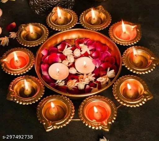 SM Arts Ghufran Flower Shape Diya Decorative Urli Bowl for Home, Office and Table Decor |Floating Flowers and Tea Light Candles Home, Diwali Decoration, Pooja