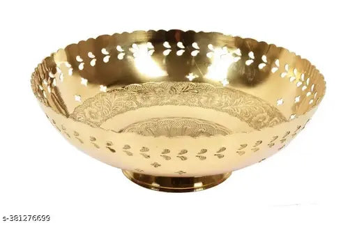 SM India Hand Crafted Metal Brass Fruit Bowl with Decorative Carving Work, Perfect for Home Decoration and Gifting