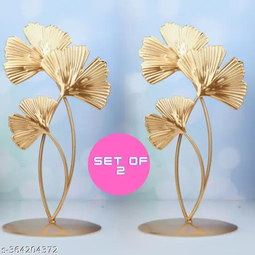 Metal Genko Leaf Showpiece Set Of Two