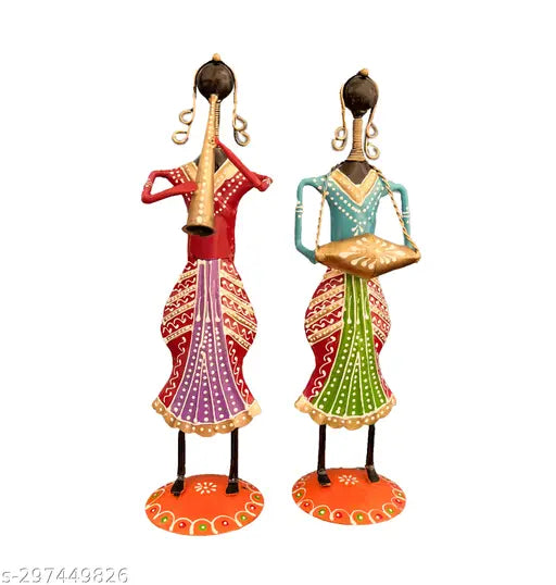 Pack Of 2 Kraphy Metal Wrought Iron Musician Lady showpieces