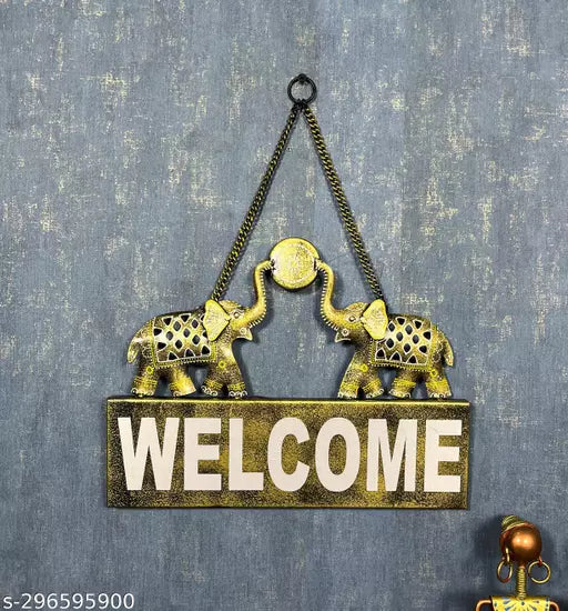 Kraphy Metal wall art Elephant Welcome Panel