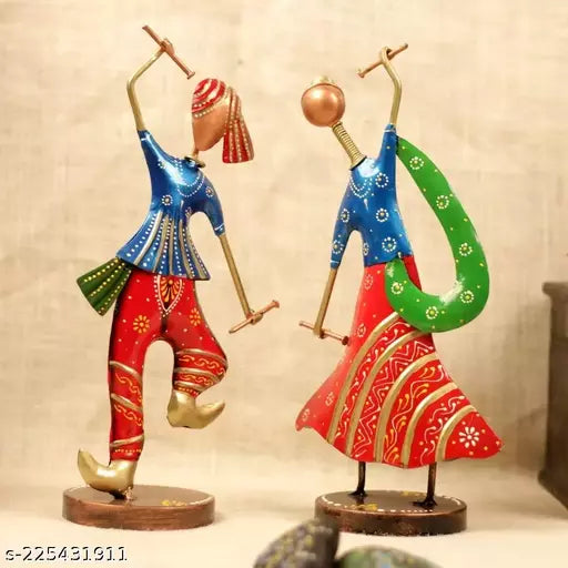 Iron Musician Playing Garba Dandiya Set Of Two Showpiece, Table Décor