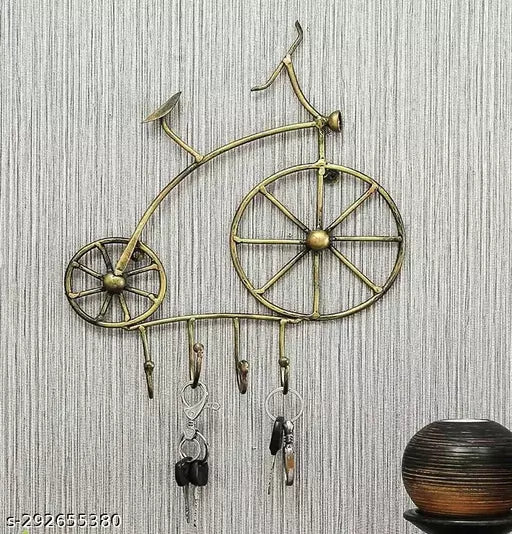 Kraphy Antique Metal Cycle Key Holder | Wall Art with 4 Hooks | Premium Design Keychain Hanger for Entryway Decor |